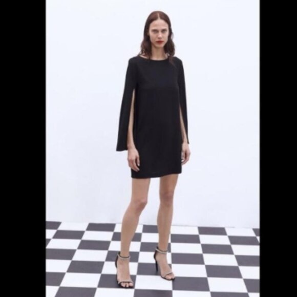 ZARA Black Split Sleeve Mini Dress - Picture 1 of 8